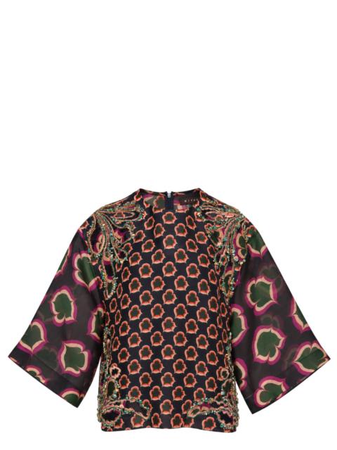 BIYAN Embellished Mix Print Organza Top