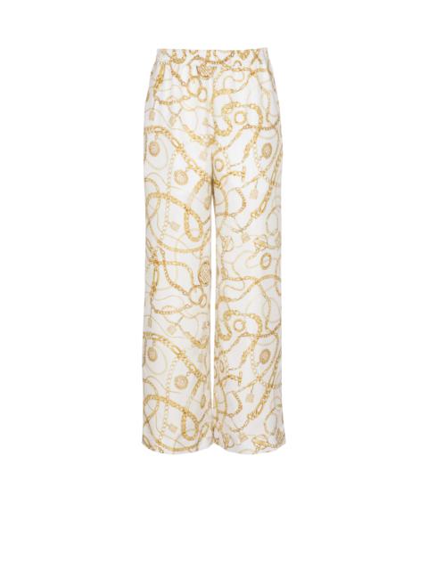 Balmain Flowing printed silk trousers with Balmain Chains pattern