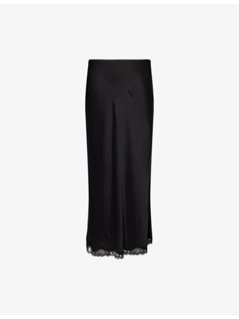 RIXO Stassie Lace-Hem Satin Midi Skirt