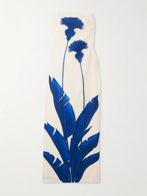 ANDRES OTALORA Costera Strapless Tie-detail Floral-print Linen Maxi Dress