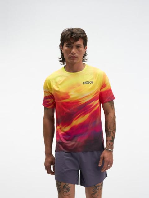 HOKA Men's Race Day Short Sleeve Shirt in Hoka Citrus Prt