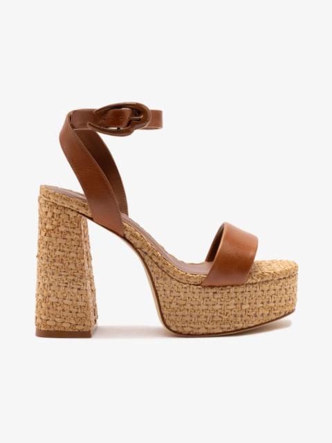 Larroudé Dolly Verona Sandal In Caramel Leather and Natural Raffia
