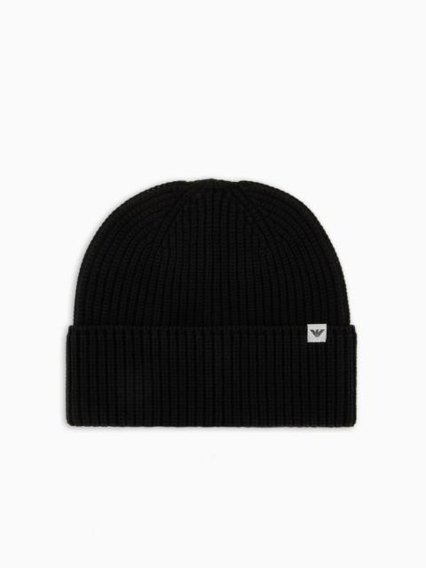 Rib-knit beanie with turn-up brim