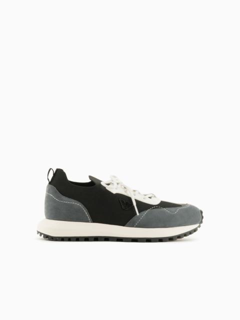 EMPORIO ARMANI Knit sneakers with suede details