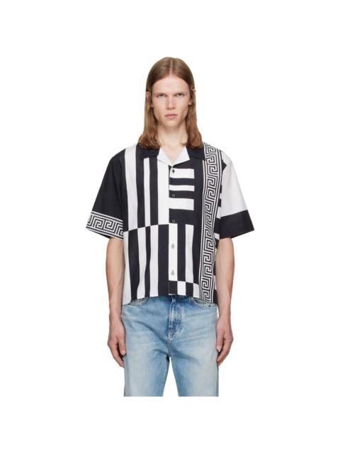 VERSACE Black & White Printed Cotton Silk Shirt