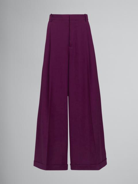 Marni PURPLE TROPICAL WOOL PALAZZO PANTS