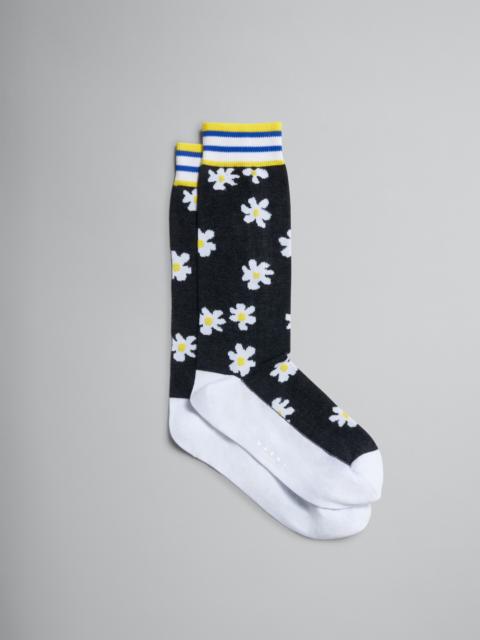Marni BLACK DAISY COTTON AND NYLON SOCK