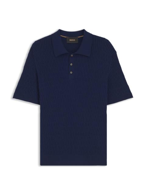 BOSS CABLE-KNIT POLO SWEATER IN COTTON AND CASHMERE