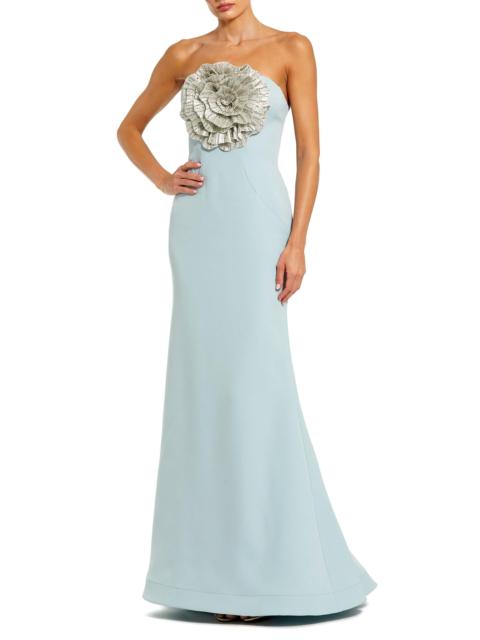 MAC DUGGAL Women's Crêpe 3D Rhinestone Flower Strapless Gown - Powder Blue