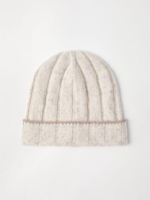 Flecked cashmere rib knit beanie