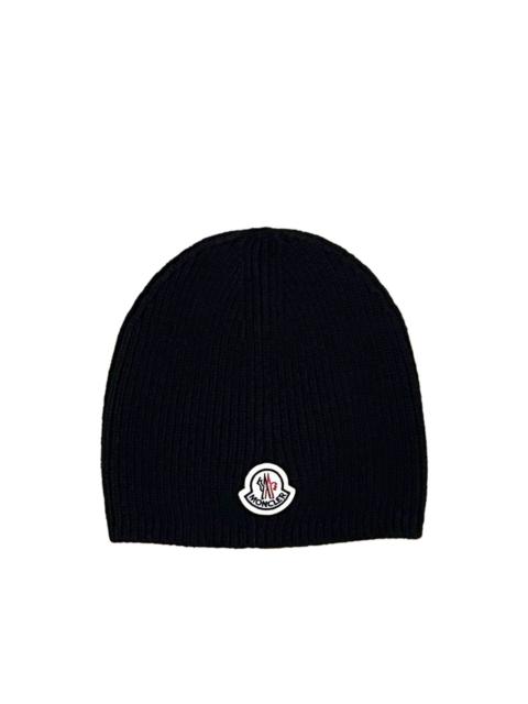 Moncler logo-patch ribbed-knit beanie hat