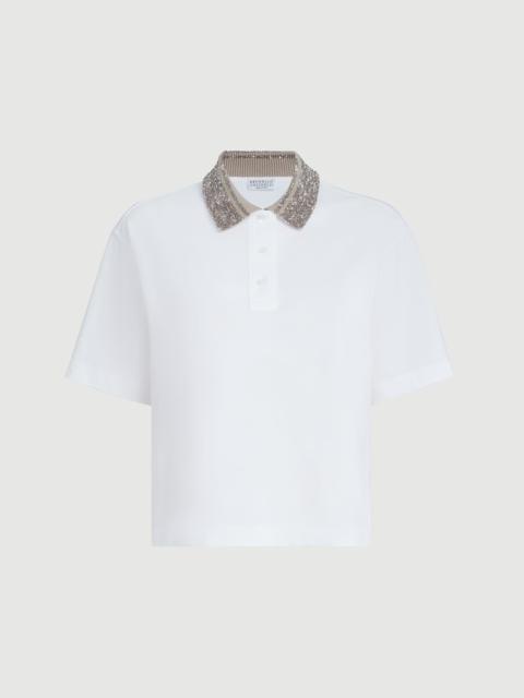 Brunello Cucinelli Cotton jersey polo shirt with dazzling knit collar