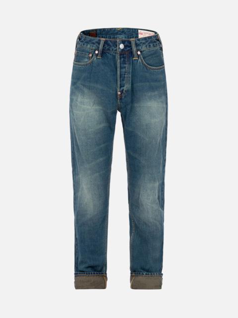 EVISU DECONSTRUCTION FABRIC BLOCKING DAICOCK CARROT-FIT DENIM JEANS #2017