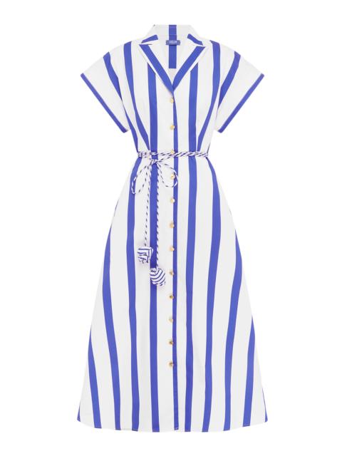 LEO LIN Aubrey Striped Cotton Shirt Midi Dress navy