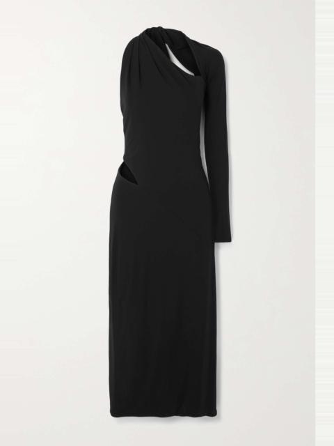 VERSACE Cutout one-shoulder stretch-jersey midi dress