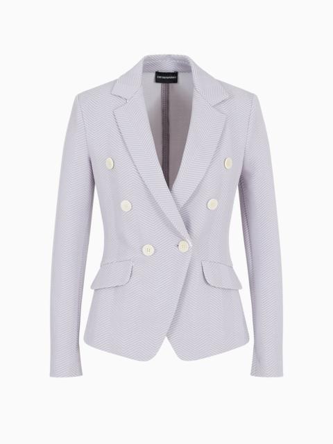 Jersey double-breasted jacket with embossed jacquard chevron motif