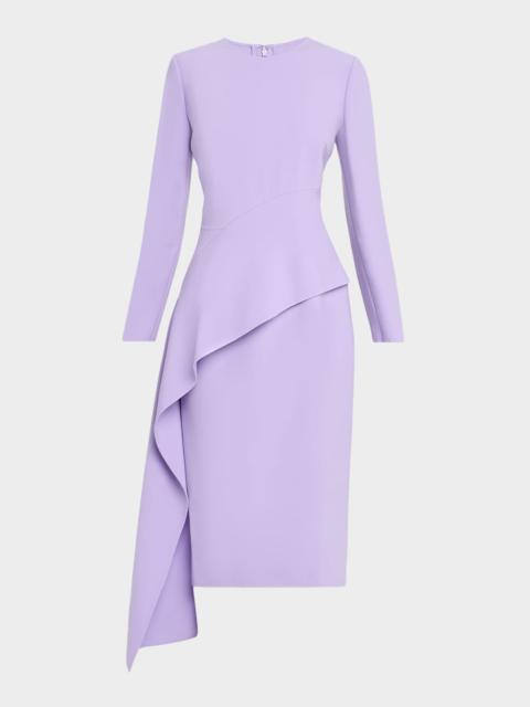Oscar de la Renta Long-Sleeve Peplum Drape Midi Dress