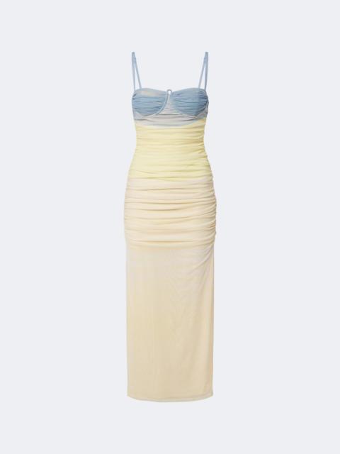 SIR. Printed ruched mesh midi dress