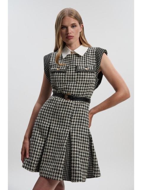 KAREN MILLEN Tall Textured Tweed Contrast Collar Pleated Tailored Mini Dress