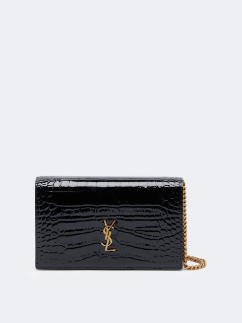 SAINT LAURENT Cassandre croc-effect leather chain wallet
