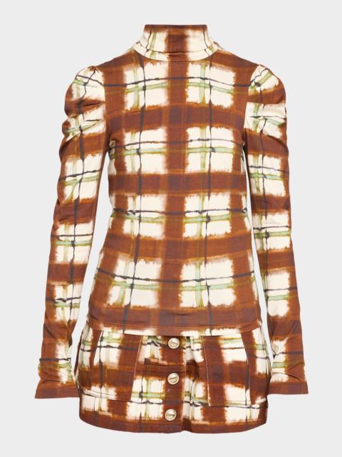Cara Cara Chira Blurred Plaid Turtleneck Top