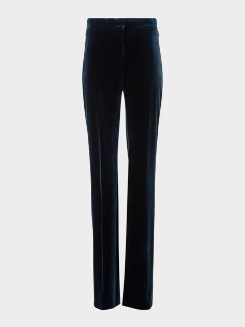 AKRIS Carl Techno Velvet Stretch Straight-Leg Pants