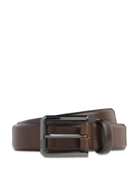 BOSS SMOOTH LEATHER BELT WITH ENGRAVED GUNMETAL BUCKLE