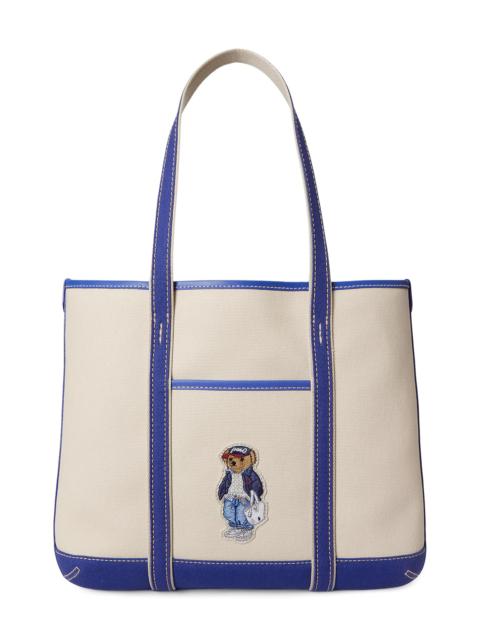 Polo Ralph Lauren Women's Small Spring Bear Shopper Tote Bag - Ecru And Indigo Sky