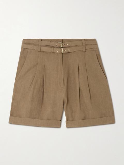 LE KASHA Aqiva Belted Pleated Linen Shorts