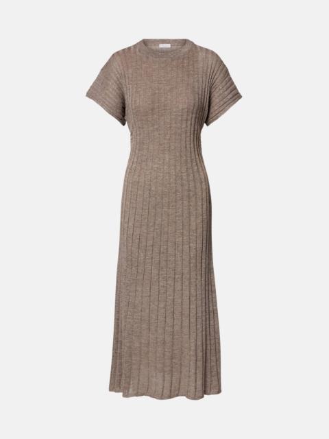Brunello Cucinelli Ribbed-knit lamé midi dress