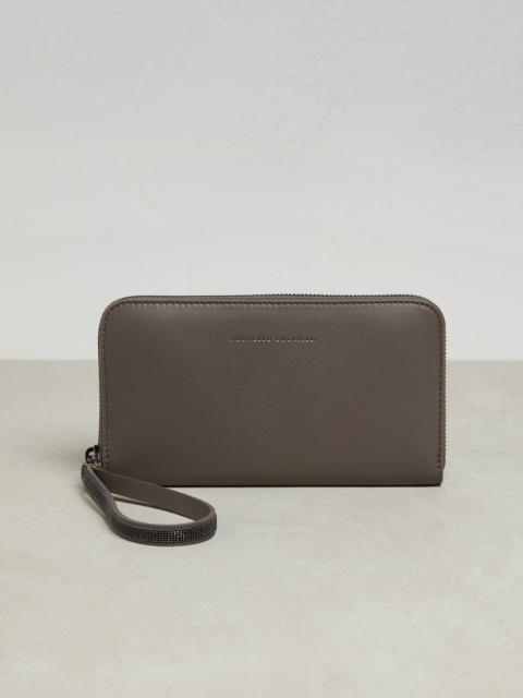 Brunello Cucinelli Matte calfskin wallet with precious zipper pull