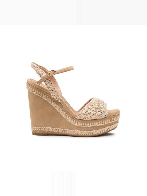 Santoni Women's beige suede and raffia wedge