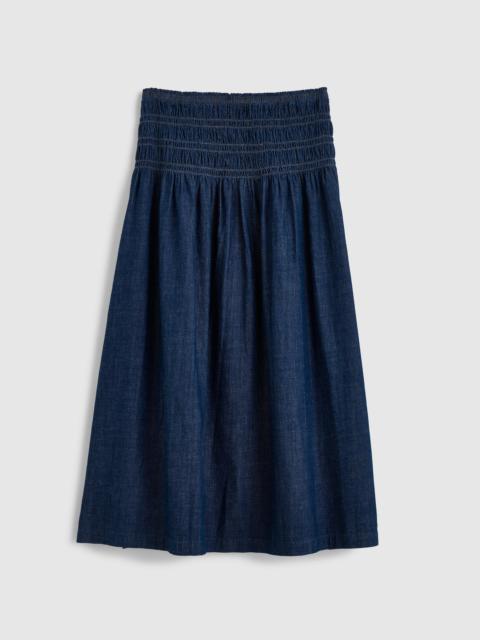 Madewell Denim Smocked-Waist Midi Skirt