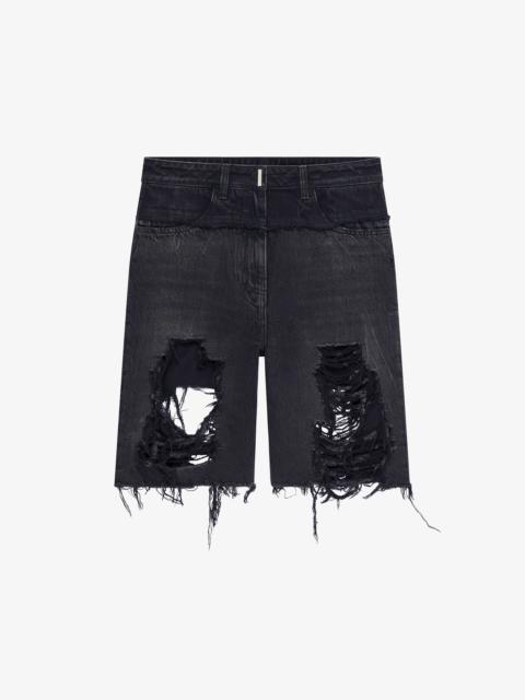 SHORTS IN MIXED DENIM WITH RIPPED EFFECT