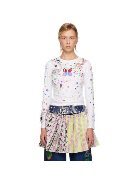 Chopova Lowena White Day Defunct Beaded Jersey T-shirt