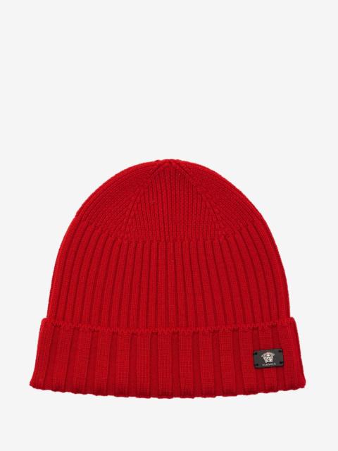 VERSACE Versace Red Ribbed Wool Beanie Hat