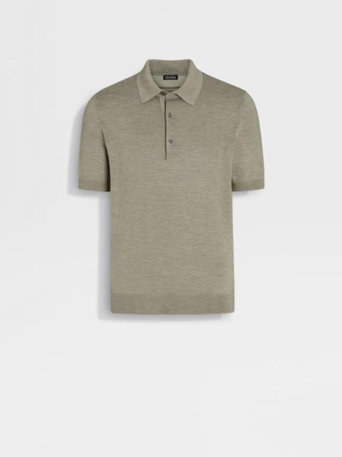 OLIVE GREEN MÉLANGE SILK CASHMERE AND LINEN POLO SHIRT