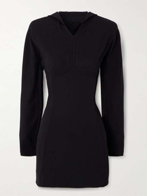 Jean Paul Gaultier Open-back hooded paneled crepe-jersey mini dress Black