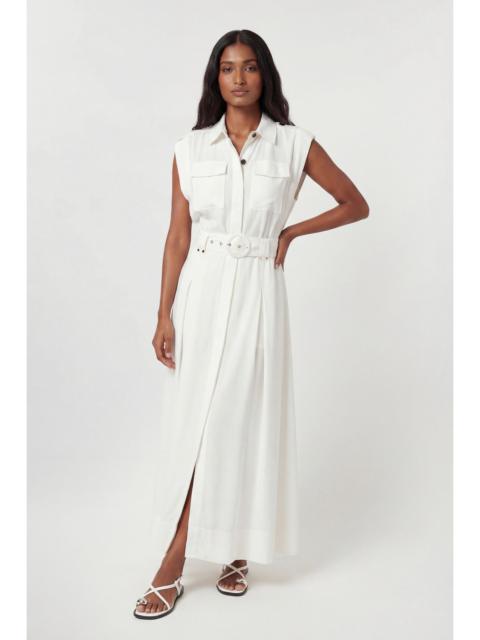 KAREN MILLEN Premium Viscose Linen Belted Woven Maxi Dress With Gold Hardware Detail