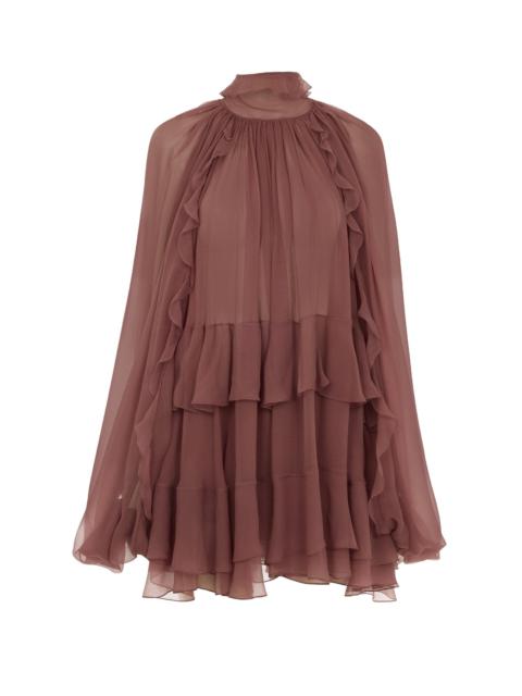 MINI CAPE DRESS IN SILK MOUSSELINE