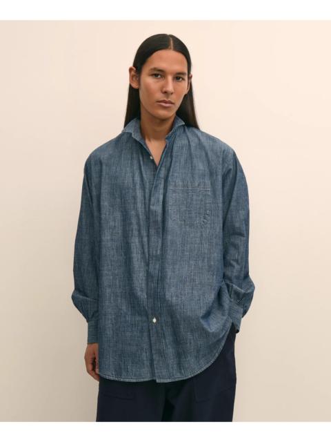 Brooks Brothers Brooks Brothers X Engineered Garments Cotton Chambray Wing Collar Oversized Dress Shirt