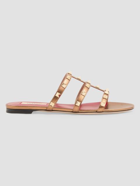 Valentino Women's Rockstud Laminated Nappa Slide Sandals - Gold