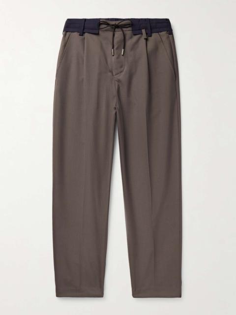 Slim-Leg Pleated Colour-Block Woven Drawstring Trousers