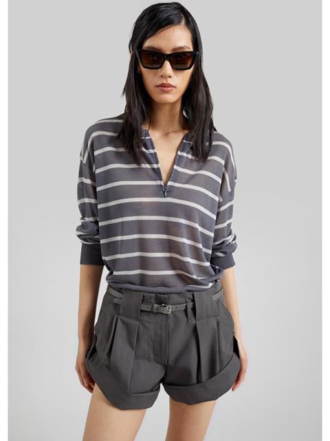 LOW CLASSIC Low Classic Tuck Point Turn-Up Shorts - Charcoal