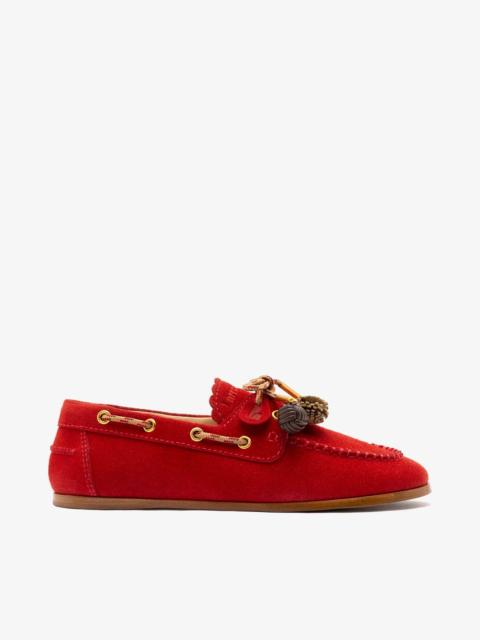 Larroudé Cyprus Boat Shoe Blood Red Suede