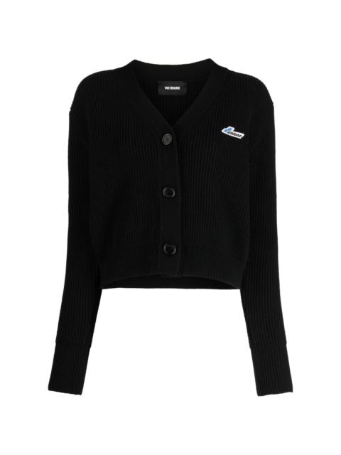 We11done logo-patch ribbed-knit wool cardigan