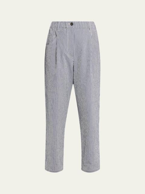 Brunello Cucinelli Cotton Seersucker Straight-Leg Ankle Pants