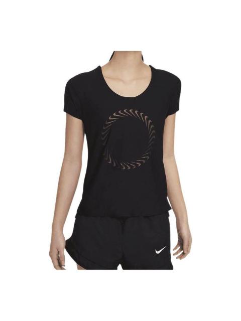 Nike (WMNS) Nike Round Neck Casual Solid Color Logo Running Sports Quick Dry Short Sleeve Black T-Shirt C