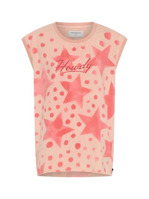 ONE TEASPOON Polka Star Hand Sprayed Howdy Unisex Tank Top - Peach