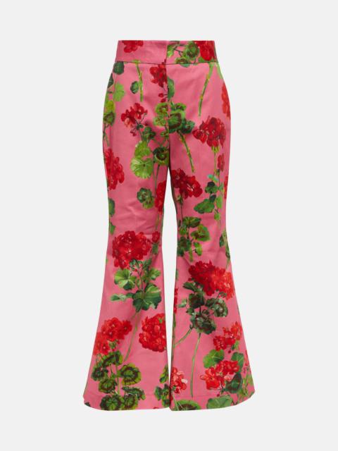 Floral high-rise cotton-blend flared pants